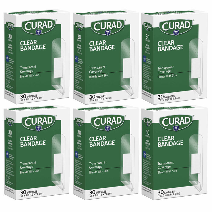 180ct Curad Clear Bandages 3/4"x3" Sterile Latex Free Sheer Dressing Heal Wound