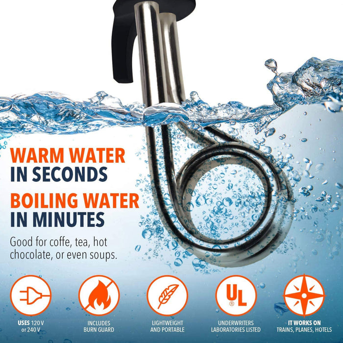 Lewis N Clark Water Heater Portable Electric Immersion Element Boiler Travel New