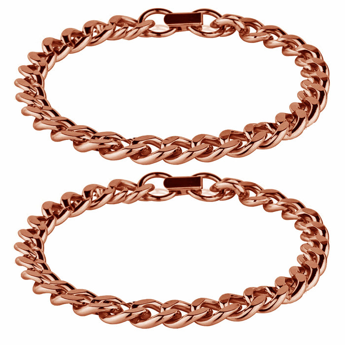 2 Pc Pure Solid Copper Bracelet Cuban Chain Curb Link Rider Bracelet Arthritis