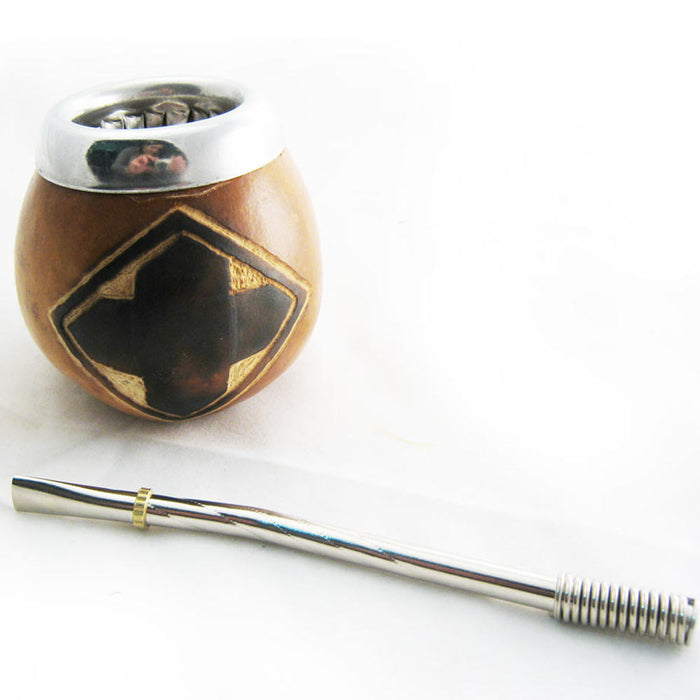 Mate Gourd Cup Yerba with Bombilla Straw Kit Artisan Handmade Argentina Gaucho