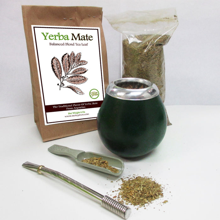 4Pc Argentina Yerba Mate Tea Gourd Cup Straw Bombilla 6oz Leaf Bag Kit Pack 4200
