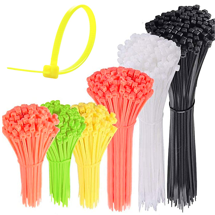 200 Pcs Assorted Neon Color Cable Zip Tie Nylon Wire Electrical Network Cord New