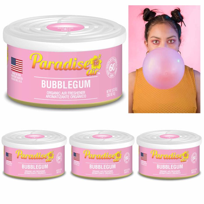 4 Pc Paradise Organic Air Freshener Bubblegum Scent Fiber Can Home Car Aroma
