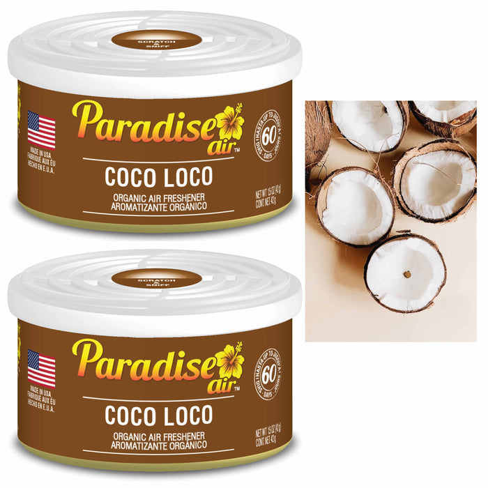 2 Paradise Organic Air Freshener Coco Loco Scent Fiber Can Home Fragrance Aroma