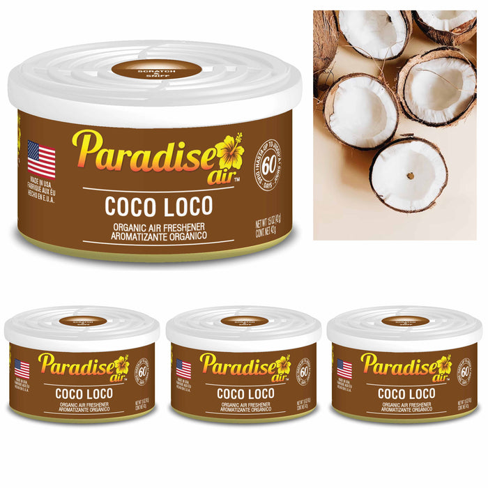 4 Paradise Organic Air Freshener Coco Loco Scent Fiber Can Home Fragrance Aroma