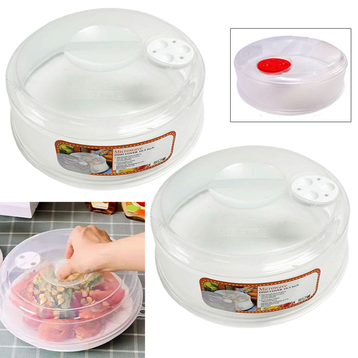 2 Pc Microwave Splatter Cover Large Plate Clear Steam Vent Lid 10.5" Food Dish