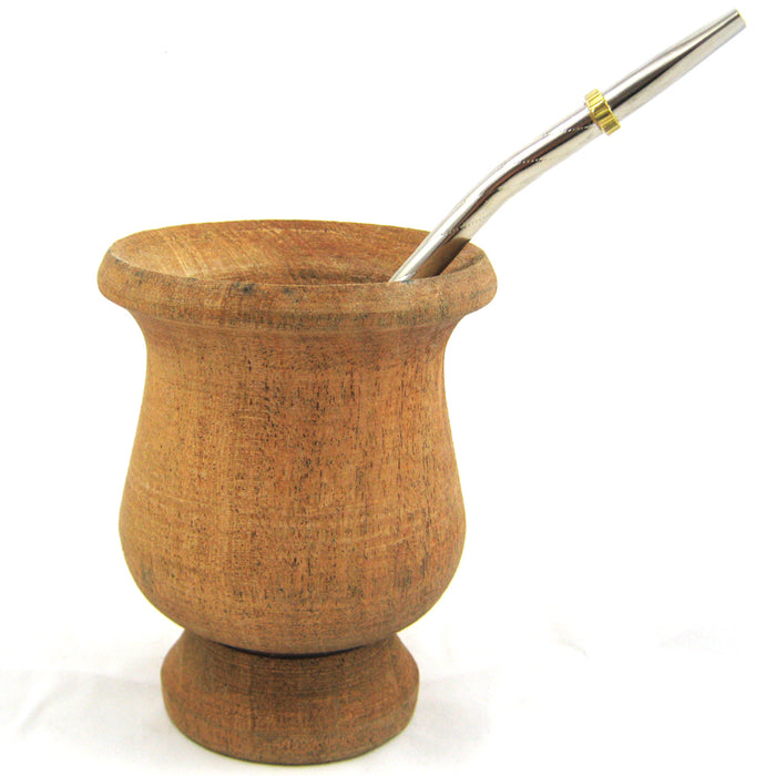 WITHE ALGARROBO WOOD ARGENTINA MATE GOURD YERBA TEA CUP SET BOMBILLA STRAW KIT DRINK 9396