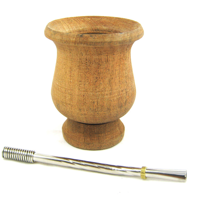 WITHE ALGARROBO WOOD ARGENTINA MATE GOURD YERBA TEA CUP SET BOMBILLA STRAW KIT DRINK 9396