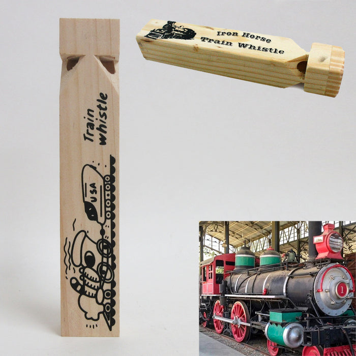 Iron Wooden Train Engine Whistle 7 Choo Choo Locomotive Noisemaker Kids Toy NEW