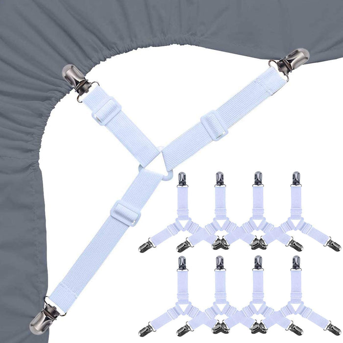 8 Pc Bed Sheet Clips Suspender Straps Mattress Fastener Holder Triangle Grippers