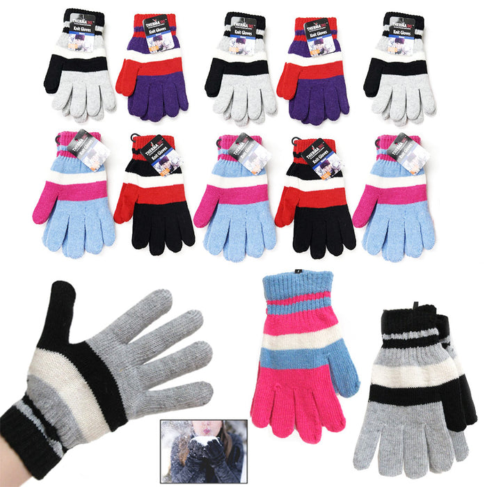 12 Pairs Unisex Gloves Winter Knit Cold Weather Snow Warm One Size Thermal Gift