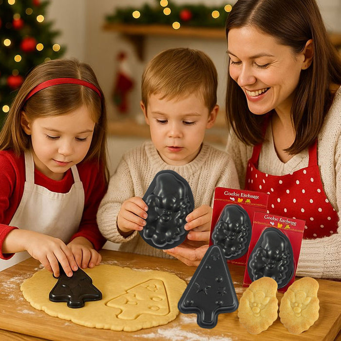 3 Christmas Holiday Cookie Cutters Santa Tree Star Shapes Cake Mold Decorating