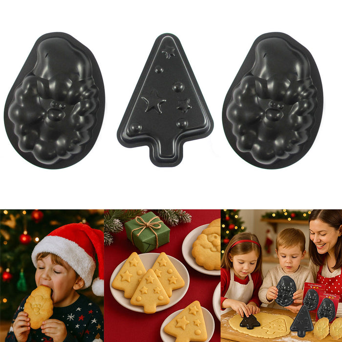 3 Christmas Holiday Cookie Cutters Santa Tree Star Shapes Cake Mold Decorating