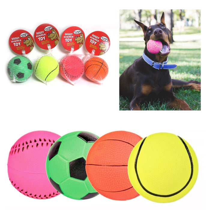 4 Pk Pet Dog Chew Ball Toy Bite Resistant Fetch Training Rubber Clean Teeth Toys