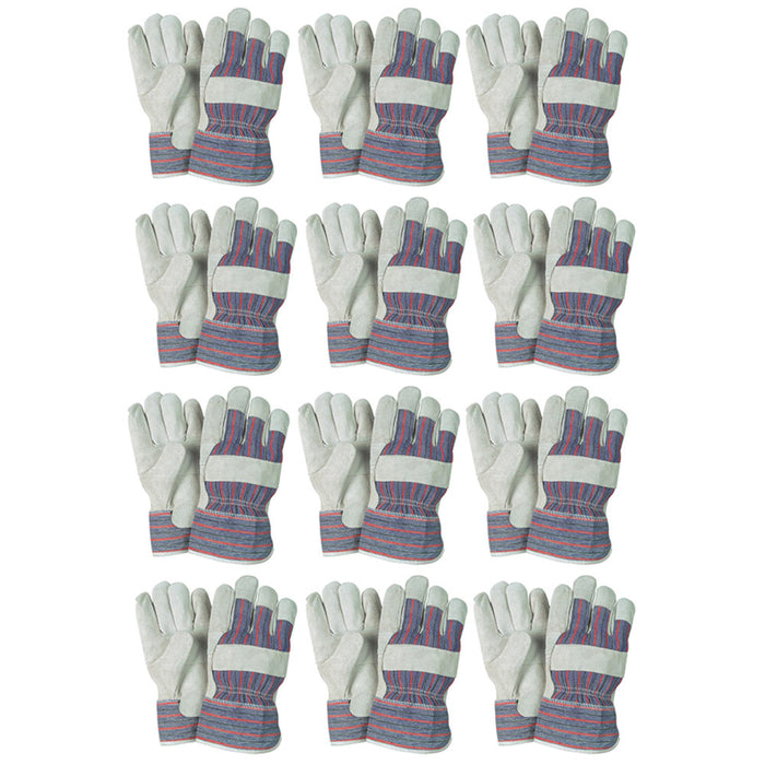 12 Pairs Safety Work Gloves Leather Split Palm Cuff Large Lightweight Washable