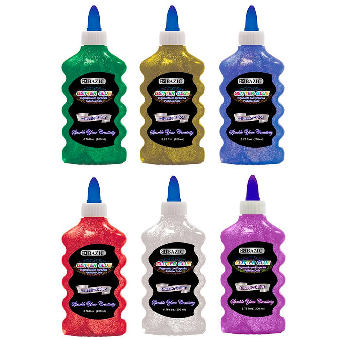 12 BAZIC Classic Color Glitter Glue Assorted 6.76 Fl Oz Sparkle Slime Art Crafts