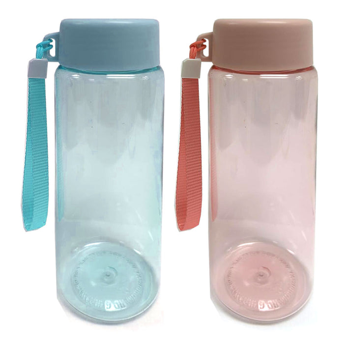 2 Pk 20oz Sports Water Bottle Plastic Wide Mouth Tumbler BPA Free Wrist Strap