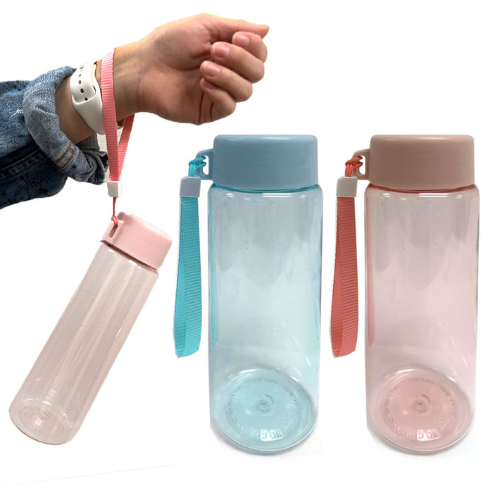 2 Pk 20oz Sports Water Bottle Plastic Wide Mouth Tumbler BPA Free Wrist Strap