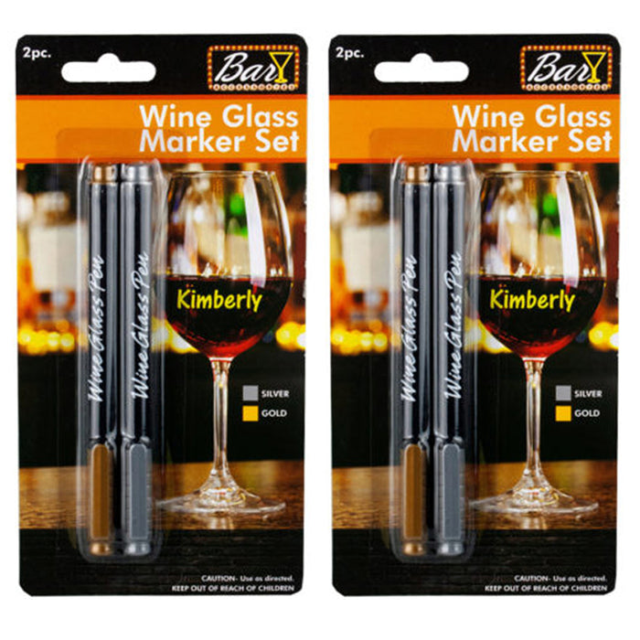 4 Wine Glass Markers Non-Toxic Washable Marker Dinnerware Easy Erase Silver Gold