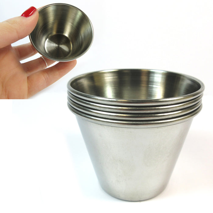 4 Polished Stainless Steel Cups Kitchen Portion Condiment Sauce Containers New