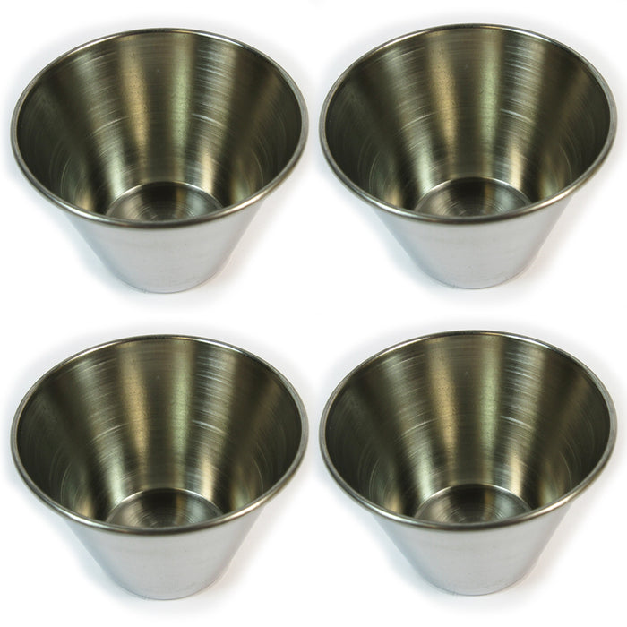 4 Polished Stainless Steel Cups Kitchen Portion Condiment Sauce Containers New
