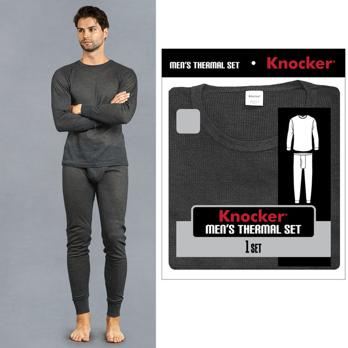 Knocker Mens Thermal Underwear Set Long Sleeve Top Pajamas Pants Sleep Grey 3XL