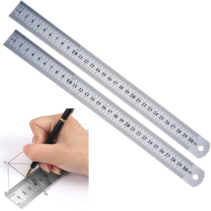 2 Pc Stainless Steel Ruler 12" Sae Metric Machinist Rule 1/16" MM 5MM Rust Proof