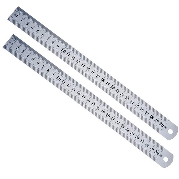 2 Pc Stainless Steel Ruler 12" Sae Metric Machinist Rule 1/16" MM 5MM Rust Proof