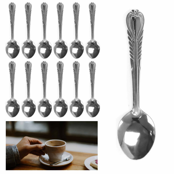 12 Pc Stainless Steel Teaspoon Set Tea Spoons Coffee Silverware Flatware 5.25"L