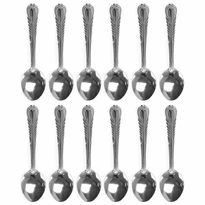 12 Pc Stainless Steel Teaspoon Set Tea Spoons Coffee Silverware Flatware 5.25"L
