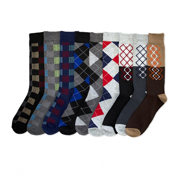 4 Pairs Mens Dress Socks Men Fashion Print Crew Design Argyle Stripe 10-13 Asst