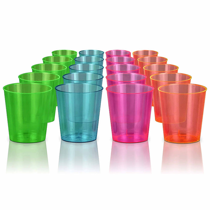 80 Neon Multicolor Shot Glasses Hard Plastic Glow Party Mini Cups 0.68 Oz 20ml