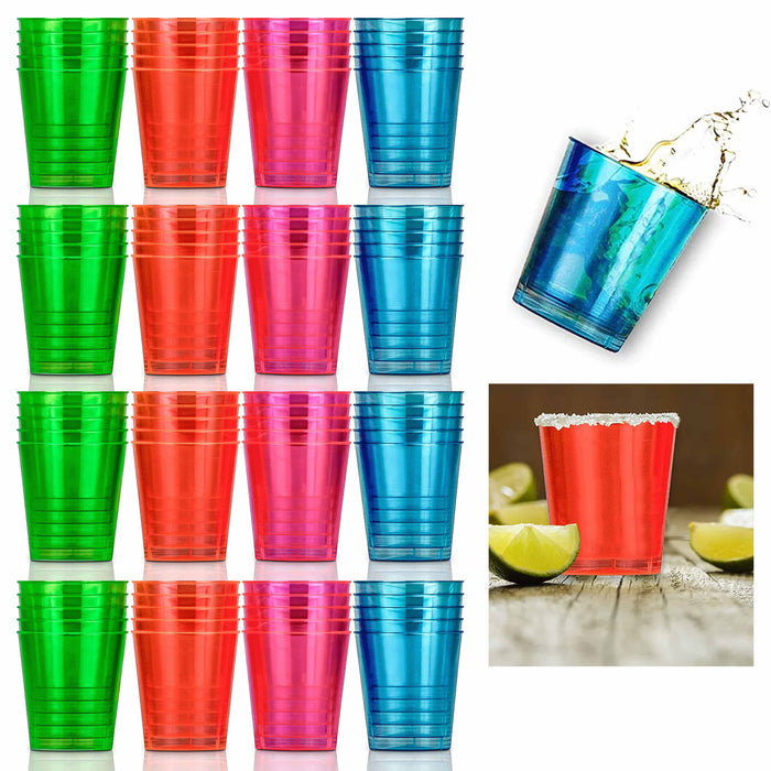 80 Neon Multicolor Shot Glasses Hard Plastic Glow Party Mini Cups 0.68 Oz 20ml