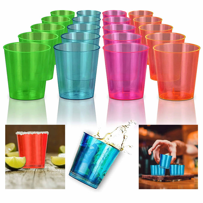 160 Ct Plastic Shot Glasses Neon Multicolor Shooter Mini Cups 0.68 Oz 20ml