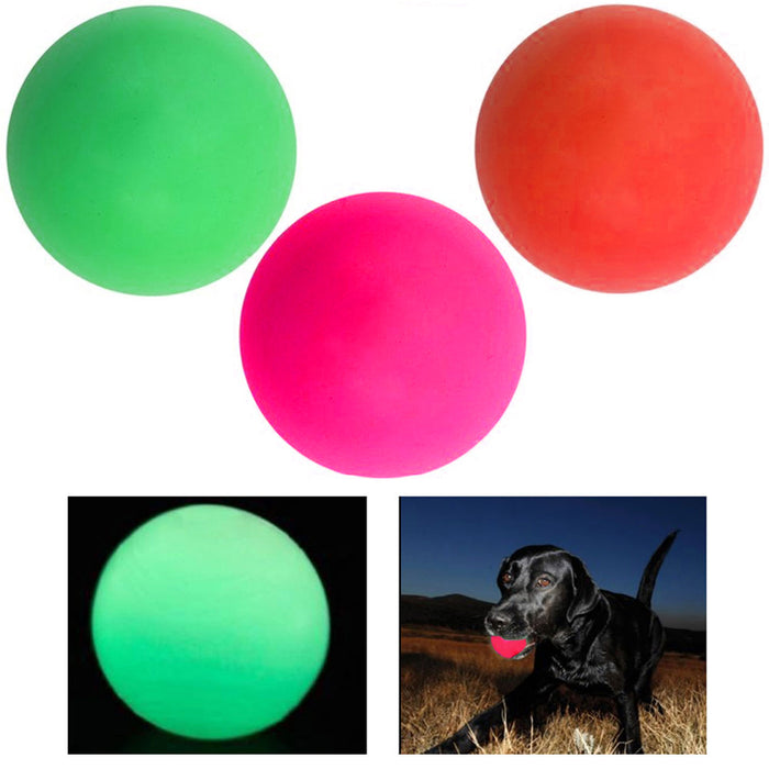 2 X Fetching Pet Balls Glow In The Dark Ball 3.5" Dog Cat Toys Puppy Chase Play