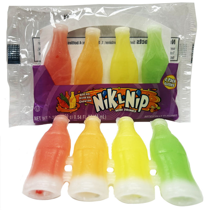 4 Nik-L-Nip Mini Drinks 1.39oz Wax Bottles Candy Drink Cherry Orange Lemon Lime