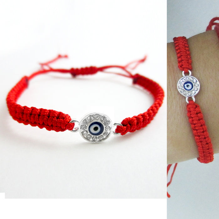 Evil Eye Hamsa Nazar Mati Silver Plated Red Macrame Kabbalah Bracelet Lucky Gift