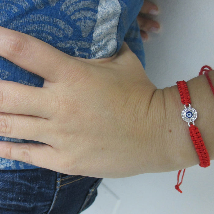 Evil Eye Hamsa Nazar Mati Silver Plated Red Macrame Kabbalah Bracelet Lucky Gift