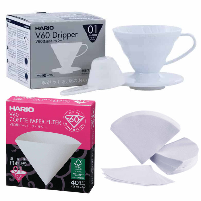 Hario V60 Coffee Dripper Filter Set 40ct Pour Over Cone Filters Size 01 Plastic
