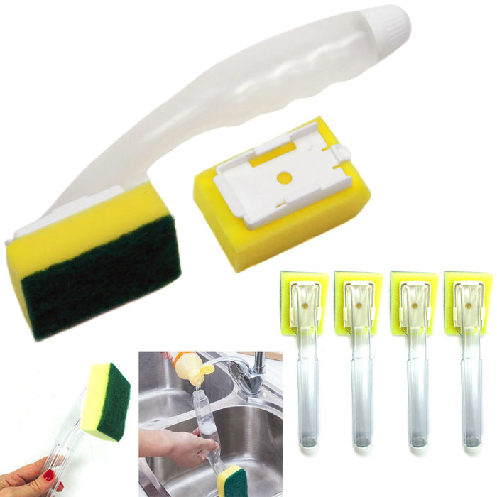 4 Soap Dispenser Scrubber Dish Wand Brush Scrub Refill Washing Potts Pan Kitchen