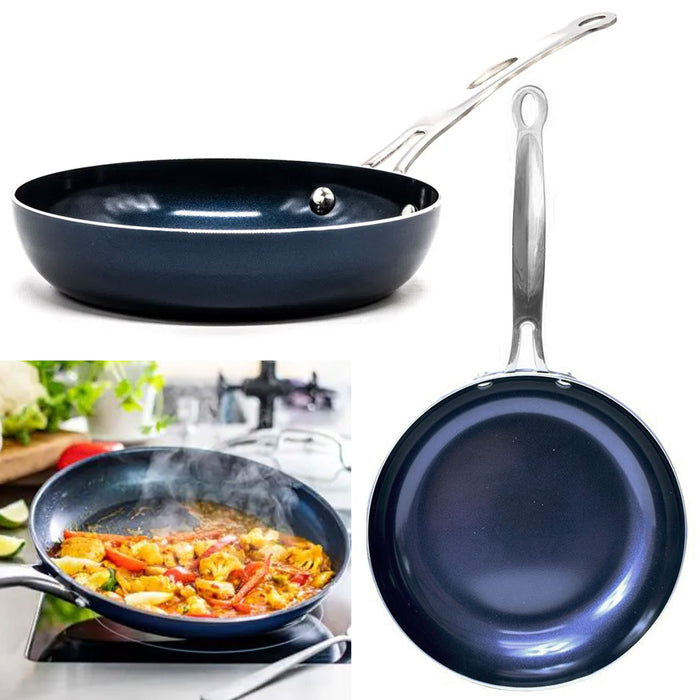 2 X Non Stick Frying Pans Blue Sapphire Ceramic Coated 8'' Frypan Eco Friendly