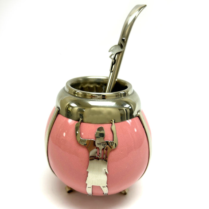 Messi 10 Ceramic Mate Gourd Cup Set Argentina Alpaca Bombilla Straw Drink Travel