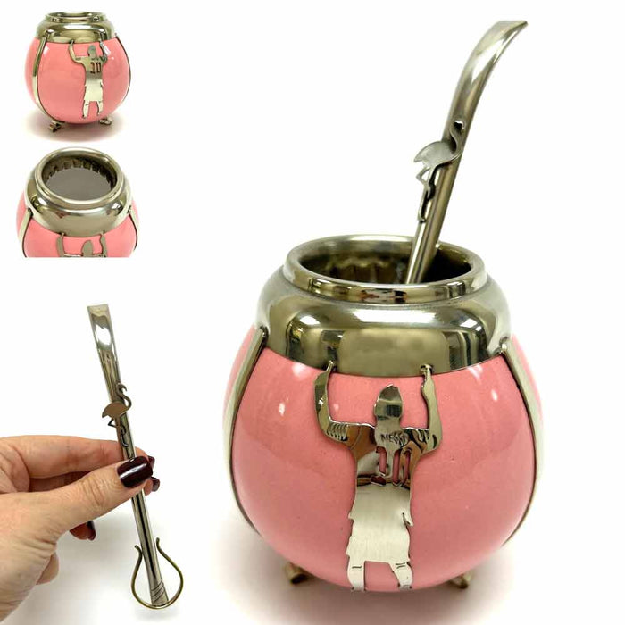 Messi 10 Ceramic Mate Gourd Cup Set Argentina Alpaca Bombilla Straw Drink Travel
