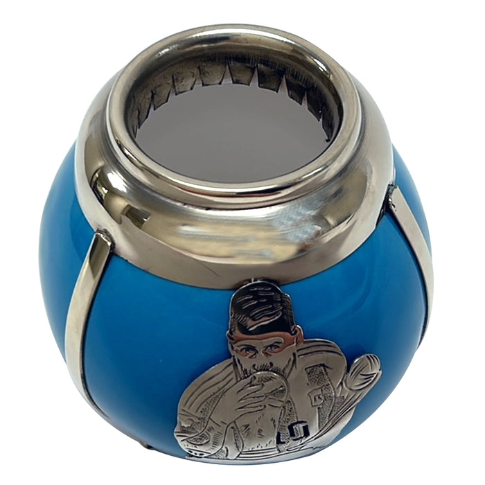 Blue Ceramic Mate Gourd Argentina Alpaca Bombilla Drink Straw Messi World Cup