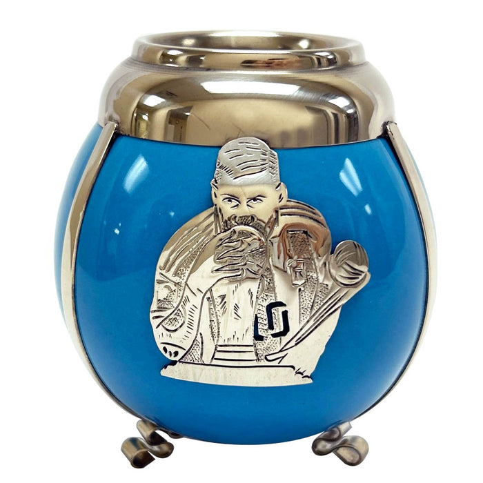 Blue Ceramic Mate Gourd Argentina Alpaca Bombilla Drink Straw Messi World Cup