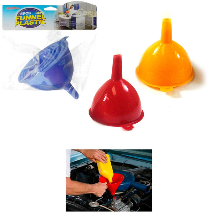 5 Pc Funnel Set Plastic Filling Auto Oil Water Lab Home Kitchen Car Tool Sizes