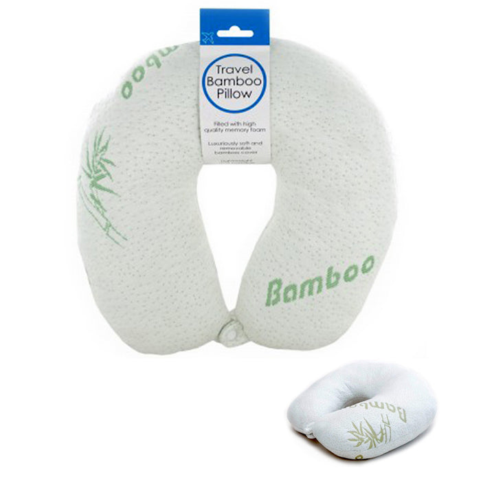 Travel Bamboo Pillow Memory Foam Neck Support Comfort Rest Airplane U Shaped