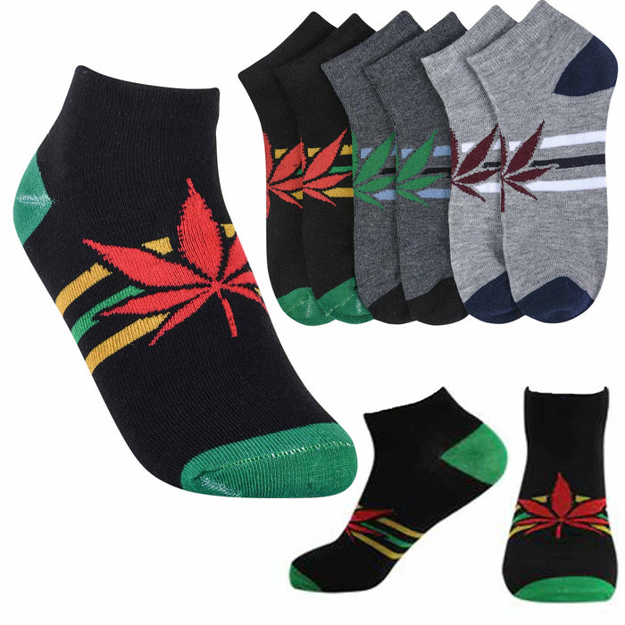 12 Pairs Mens Ankle Socks Rasta Pot Leaf 420 Smokers Crew Low Cut Casual 10-13