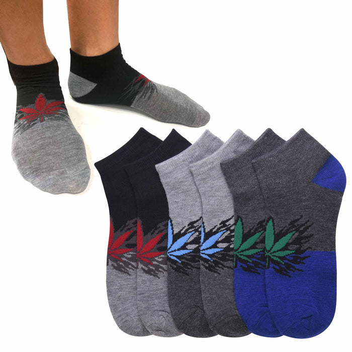 6 Pairs Mens Novelty Ankle Socks Smokers Leaf 420 Pot Crew Low Cut Sports 10-13