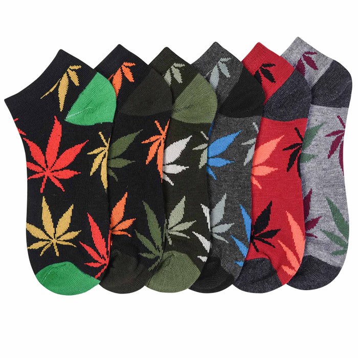 6 Pairs Mens Womens Socks Leaf Plant Pot 420 Ankle Casual Low Cut Fashion 10-13